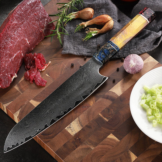 Blue Aurora Damascus Steel Chef's Knife